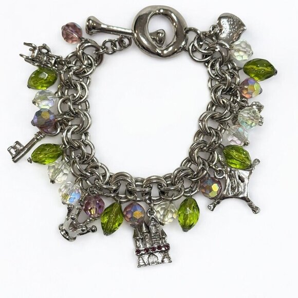 Her Royal Highness PRINCESS Charm Bracelet – Silver Tone, Crystal Beads, Toggle - Picture 1 of 11